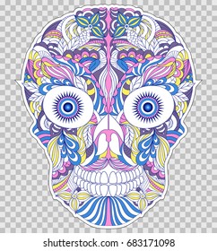 Abstract skull on transparent background.Sticker for laptop sleeves,skins,cases,wallets etc. Vector illustration.