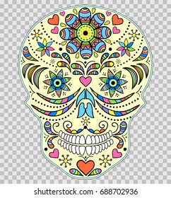 Abstract skull on transparent background.Sticker for laptop sleeves,skins,cases,wallets etc. Vector illustration.