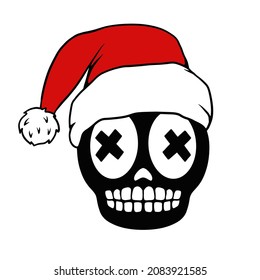 Abstract skull in santa claus hat. Christmas skull. Clipart vector illustration