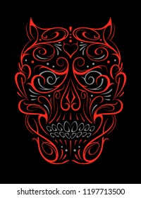 Abstract Skull Shape red Pattern. Vector art of gothic tattoo ornament with devil skull shape. Red shapes isolated on black.