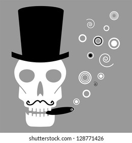 abstract skull silhouette with mustache cigar and tall hat on the grey background vector