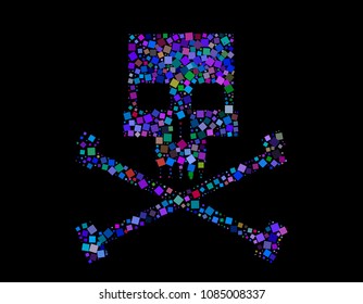 Abstract skull of squares. Isolated on black background. Vector colorful illustration.