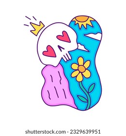 Abstract skull with sunflower, illustration for t-shirt, sticker, or apparel merchandise. With doodle, retro style.