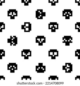 Abstract Skulls Pixel Art seamless pattern. Vintage 8-bit pixel graphics Skulls background. Retro video games signs. Simple monsters characters on vector seamless pattern
