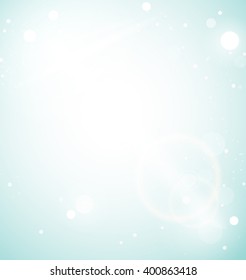 Abstract sky background with summer sun burst. Bright summer sun with lens flare effect in blue sky. Vector illustration