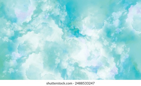 Abstract sky blue fantasy watercolor background texture. Watercolor wash, aqua painted texture. Abstract hand paint with stain backdrop.