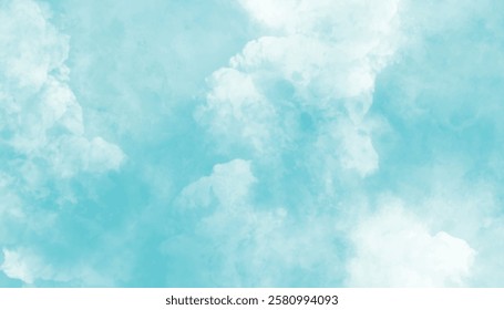 Abstract sky blue smoke background with a textured cloudy design. Hand painted abstract watercolor background