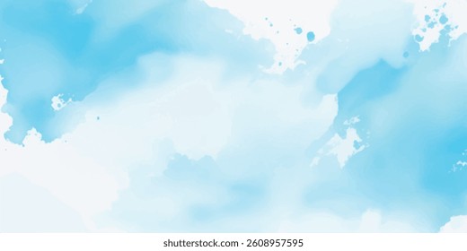 Abstract Sky Blue Watercolor Wash Gently Blended Into White Paper, Creating a Dreamy and Peaceful Atmosphere with Subtle Brush Strokes and Fluid Transitions