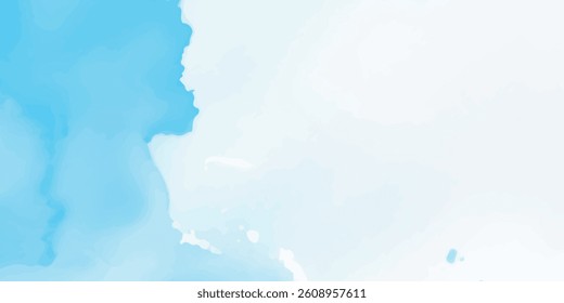 Abstract Sky Blue Watercolor Wash Gently Blended Into White Paper, Creating a Dreamy and Peaceful Atmosphere with Subtle Brush Strokes and Fluid Transitions