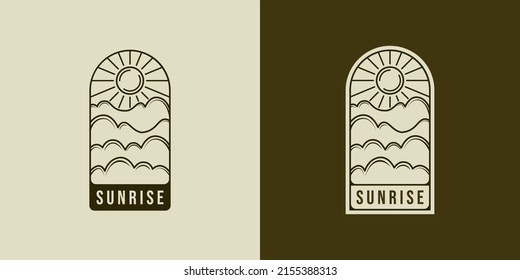 Abstract sky or cloud logo vector illustration. Boho logo emblem with cloud, sky and sun element. Cloud, sky and sun logo badge illustration.