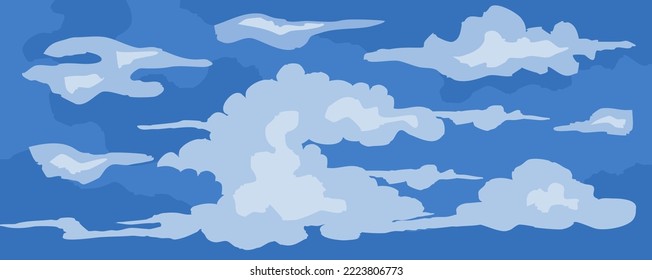 Abstract Sky and Clouds, Beautiful Background. Stylish design with a flat, cartoon poster, flyers, postcards, web banners. holiday mood, airy atmosphere. Isolated Object. Design Material. Vector