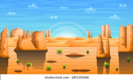 Abstract Sky Desert Background With Sand Mountains Clouds And Sun Vector Design Style Nature Landscape