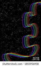 Abstract Sky Map of Hemisphere with Rainbow. Black and White Constellations on a Night Background. Vector Illustration