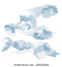 Abstract sky and mountain ranges background in blue watercolor effect