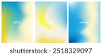 Abstract sky, nice sunny day posters set. Ocean. Sea wave. Seaside, beach. Pastel colored vertical vector banner. Blurred sea gradient background. Simple soft light backdrop, bg for social media post