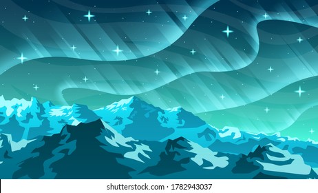 Abstract Sky Northern Lights Gradient Background Vector With Mountains Vector Design Style