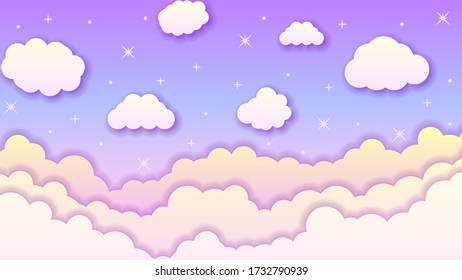 Abstract Sky Paper Cut Gradient Background With Clouds And Stars Vector Nature