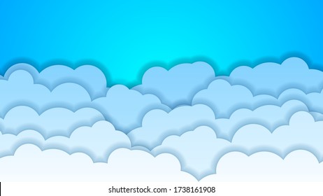 Abstract Sky Paper Cut Gradient Background With Clouds Vector Nature