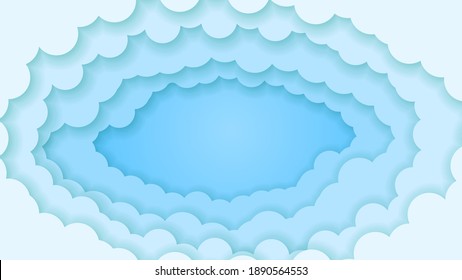 Abstract Sky Paper Cut Gradient Background With Clouds Vector Nature