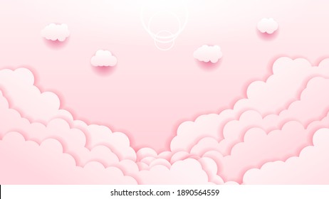 Abstract Sky Paper Cut Gradient Background With Clouds Vector Nature