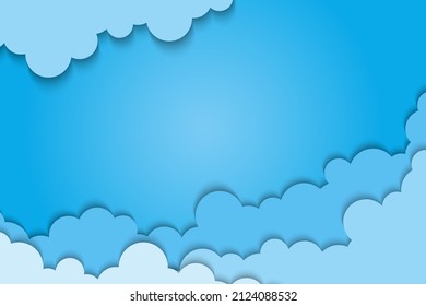 Abstract Sky Paper Cut Gradient Background With Clouds Vector Nature. vector illustration