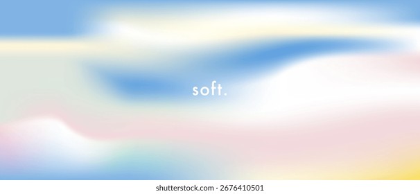 Abstract sky with pastel cirrus clouds. Light blue, pale pink, yellow color vector banner. Pastel fluffy sky pattern. Blurred light fuzz colorful gradient background. Vector soft horizontal backdrop