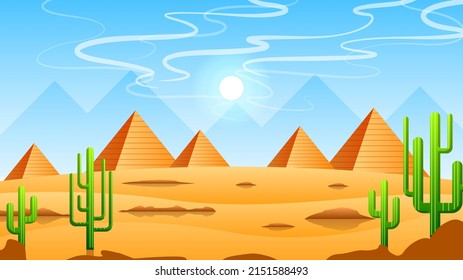 Abstract Sky Road In Desert Background Silhouette With Sand Mountains Pyramids And Sun Vector Design Style Nature Landscape