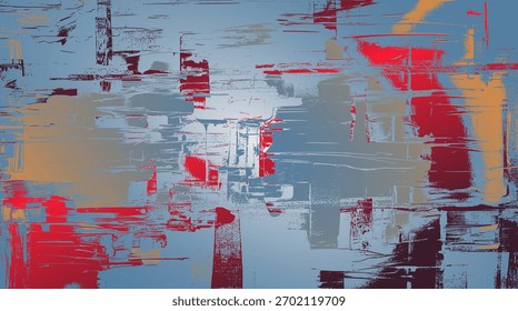 Abstractas Arte vectorial celeste, tonos azules y rojos, pinceladas texturizadas sobre lienzo, creando una composición celeste