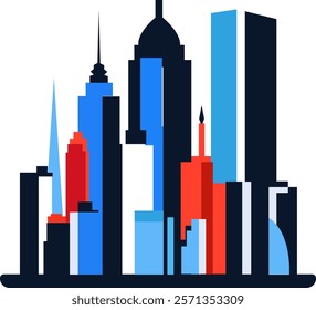 Abstract skyline of Big City, New York. In shades of gray on a white background.