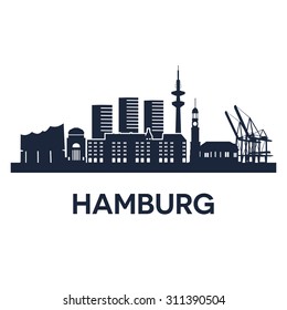 Abstract skyline of city Hamburg, vector illustration of  various landmarks in Hamburg, Germany