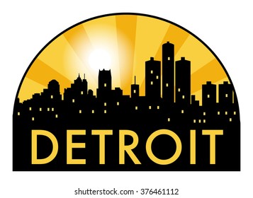 Abstract skyline Detroit, with various landmarks, vector illustration