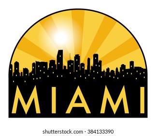 Abstract skyline Miami, with various landmarks, vector illustration