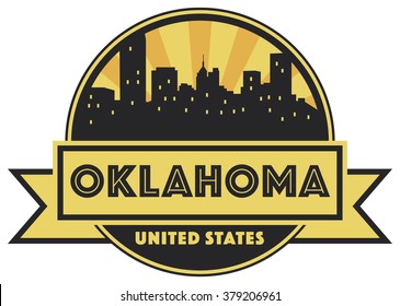 Abstract skyline Oklahoma, with various landmarks, vector illustration