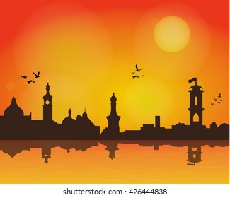 Abstract skyline of old town, vector illustration
