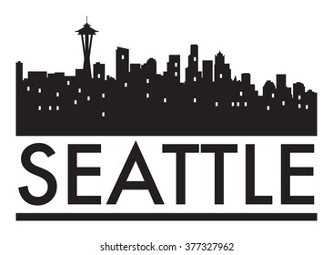 Abstract Skyline Seattle, With Various Landmarks, Vector Illustration