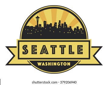 Abstract skyline Seattle, with various landmarks, vector illustration