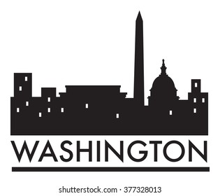 Abstract skyline Washington, with various landmarks, vector illustration
