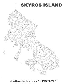 Abstract Skyros Island map isolated on a white background. Triangular mesh model in black color of Skyros Island map. Polygonal geographic scheme designed for political illustrations.