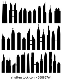 abstract skyscraper silhouettes set of thirty on white
