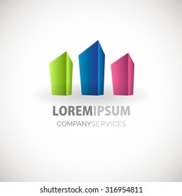 Abstract skyscrapers figure vector logo template. Dark blue, green abd pink abstract  vector logotype for social, property, web, media and other business company.