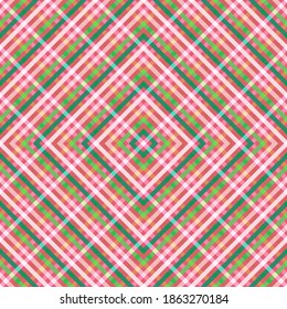 Abstract Slanted stripes rhombus grid vector seamless pattern. Overlaying lines rhombus shapes texture. Stripes checkered wallpaper print. Colorful plaid lines grid endless ornament.