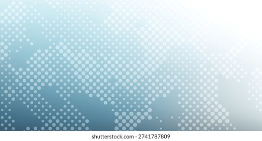 Abstract slate blue halftone dots pattern with scattered organic arrangement on white gradient background.