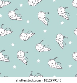 Abstract Sleeping Babies Vector Doodle Seamless Pattern
