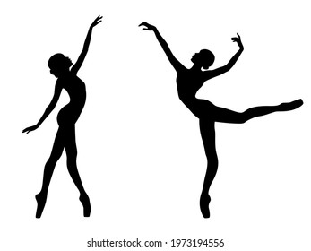 Abstract slender moving dancer black stencil silhouettes, hand drawn vector illustration set