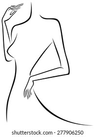 Abstract slim female outline, hand drawing vector illustration