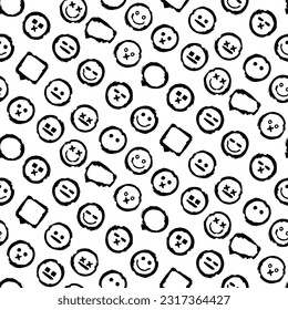 Abstract sloppy seamless pattern with Emoji facial expressions and talk bubbles. Ornament for printing on fabric, cover and packaging. Simple minimalistic vector on white background - Powered by Shutterstock - Get 15% off with code: PIKWIZARD15
