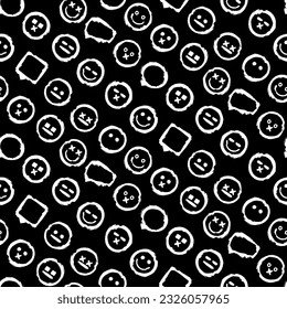Resumen de un patrón impecable con expresiones faciales Emoji y burbujas de conversación. Ornamento para impresión en tela, cubierta y embalaje. Simple vector minimalista sobre fondo blanco