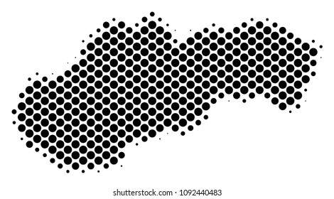 Abstract Slovakia map. Vector halftone geographic plan. Cartographic dotted abstraction. Schematic Slovakia map is constructed from regular sphere item mosaic.