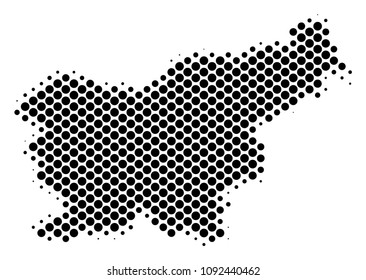 Abstract Slovenia map. Vector halftone territory plan. Cartographic pixel abstraction. Schematic Slovenia map is composed of regular spheric point pattern.