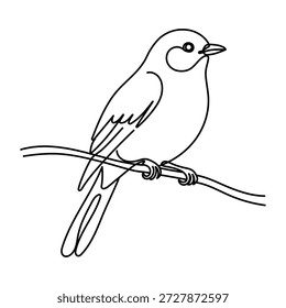 Abstract small bird perched on branch. Bird on branch continuous one line drawing. Spring season concept line art in doodle style. Sketch. Editable stroke